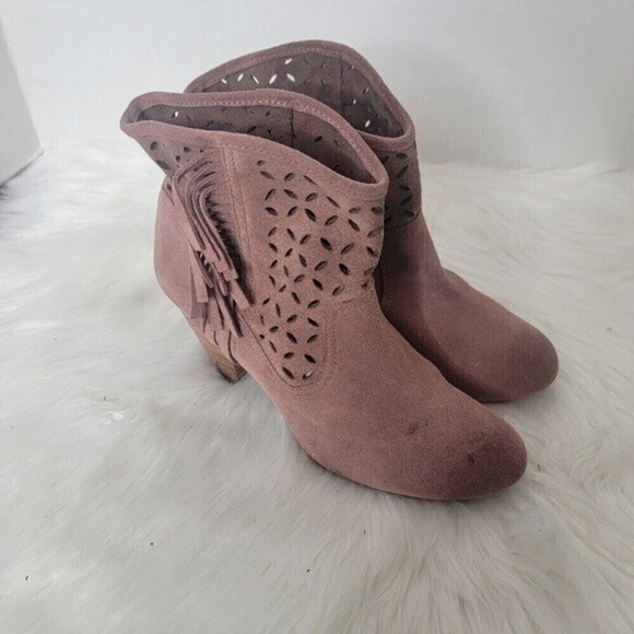 JESSICA Simpson Orlina Camel Split leather Fringe bootie sz 6.5 - Picture 4 of 11